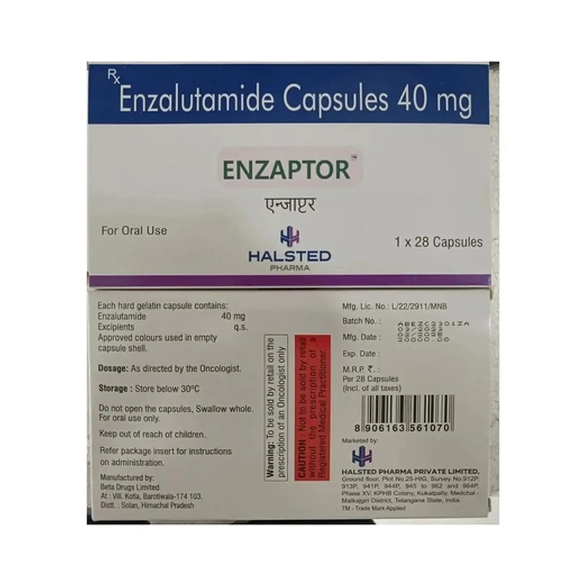 Enzaptor (Enzalutamide) 40 mg - 28 capsules