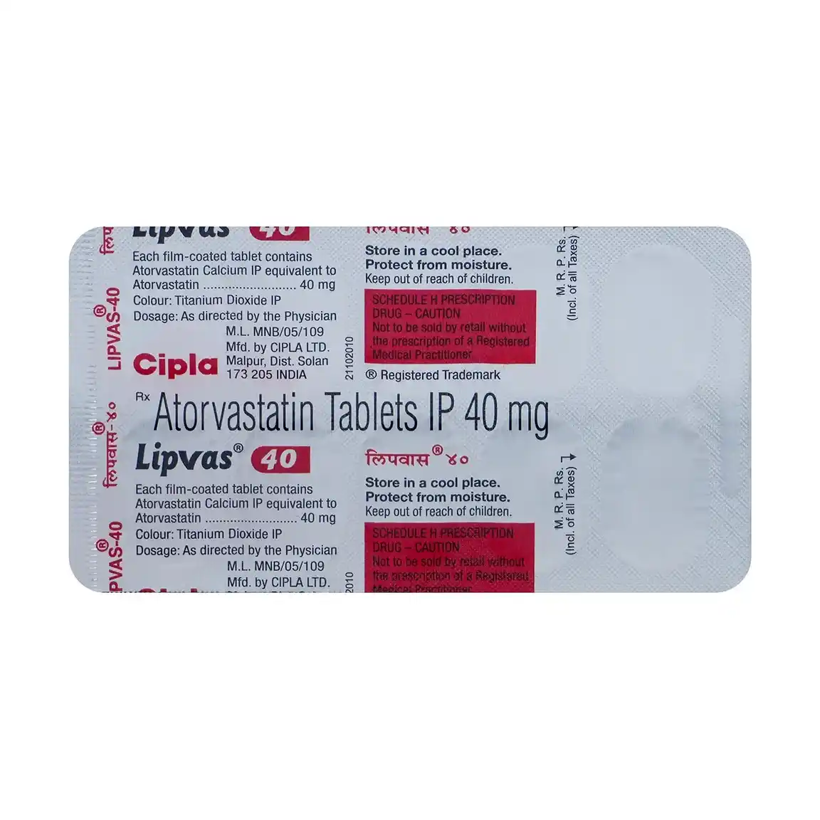 Lipvas (Atorvastatin) 40 mg - 10 tablets