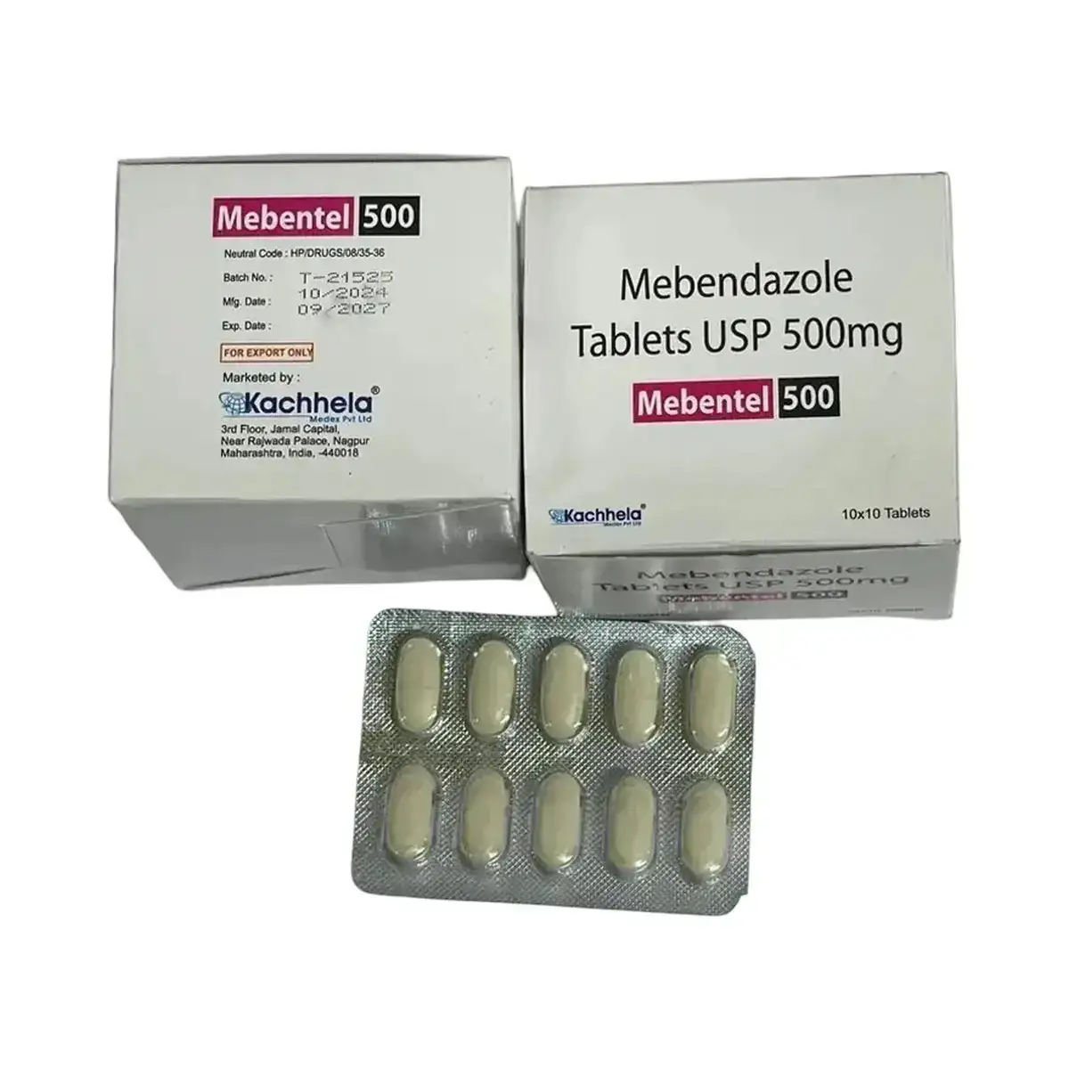 Mebentel (Mebendazole) 500 mg - 10 tablets